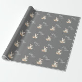 Cute Baby Love Script Grey Bunny Rabbit Shower Cadeaupapier (Uitgerold)