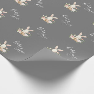 Cute Baby Love Script Grey Bunny Rabbit Shower Cadeaupapier