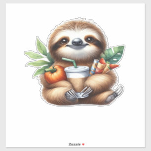 Cute Baby Luiaard met Pompoen Koffie en Pannenkoek Sticker