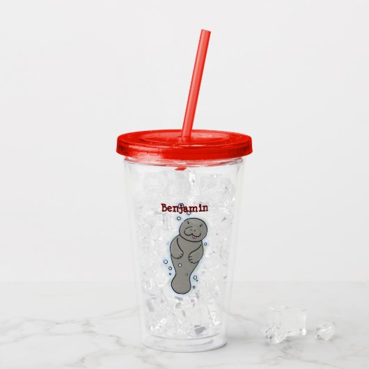 Cute baby manatee met bellenillustratie acryl drinkbeker (Achterkant ijs)