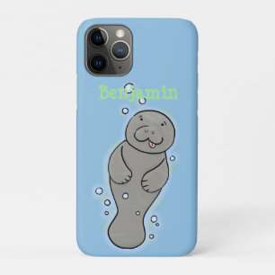 Cute baby manatee met bellenillustratie iPhone 11 pro hoesje