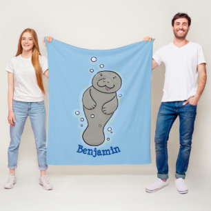 Cute baby manatee met bellenillustratie fleece deken