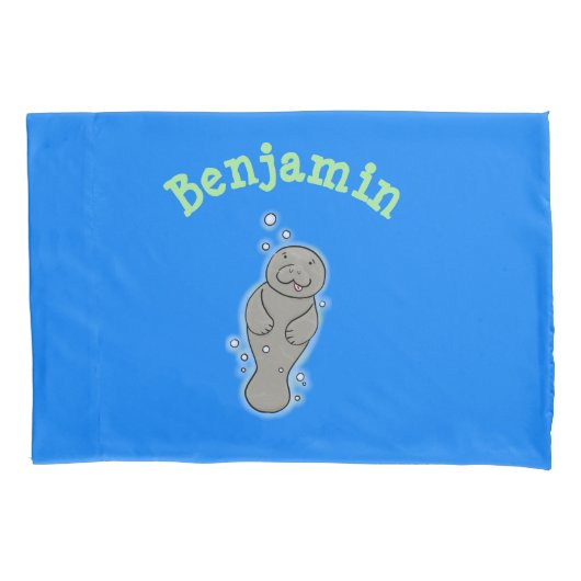 Cute baby manatee met bellenillustratie kussensloop (Voorkant)