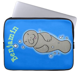 Cute baby manatee met bellenillustratie laptop sleeve