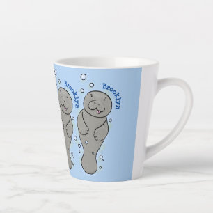 Cute baby manatee met bellenillustratie latte mok