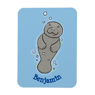 Cute baby manatee met bellenillustratie magneet