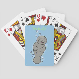 Cute baby manatee met bellenillustratie pokerkaarten