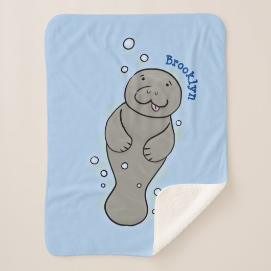Cute baby manatee met bellenillustratie sherpa deken (Voorkant)