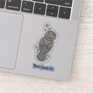 Cute baby manatee met bellenillustratie sticker