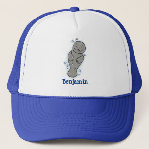 Cute baby manatee met bellenillustratie trucker pet