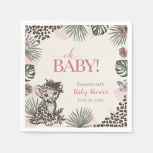Cute Baby Meisje Luipaard Welp Roze Baby Shower Servet