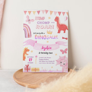 Cute Baby Meisje Roze Dino Dinosaur Kinderen Verja Kaart