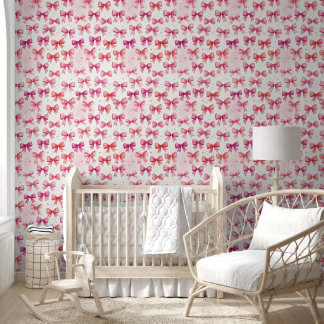 Cute Baby Meisjeskamer Coquette Roze Strik Behang