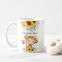 Cute Baby Monkey Boho Waterverf Sunflower