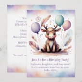 Cute baby Moose Birthday Invitation Woodland Boho (Devant / Derrière)