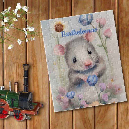 Cute Baby Mouse Pastel Waterverf Spring Flowers Legpuzzel