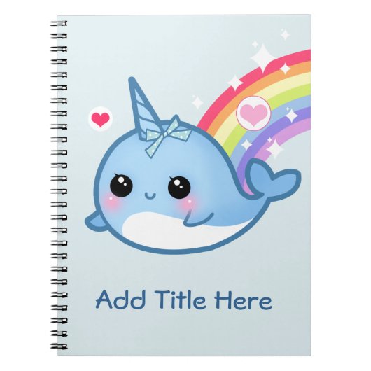 Cute baby narwhal met regenboog - Gepersonaliseerd Notitieboek (Voorkant)