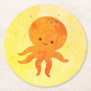 Cute Baby Octopus Cartoon Ronde Kartonnen Onderzetter
