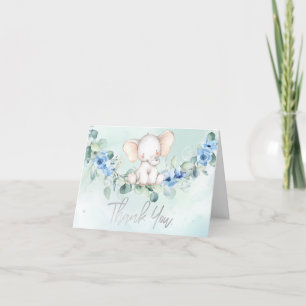 Cute Baby Olifant Blauwe Rozen Bedankkaart