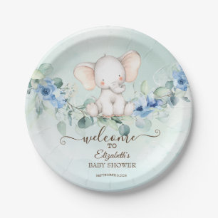 Cute Baby Olifant Blauwe Rozen Papieren Bordje