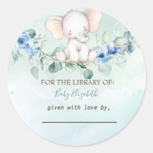 Cute Baby Olifant Blauwe Rozen Ronde Sticker