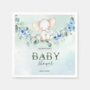Cute Baby Olifant Blauwe Rozen Servet
