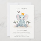 Cute Baby Olifant Foliage Baby Shower Uitnodiging (Voorkant)