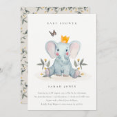 Cute Baby Olifant Foliage Baby Shower Uitnodiging (Voorkant / Achterkant)