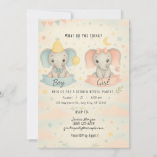 Cute Baby Olifant Geslacht Reveal Uitnodiging