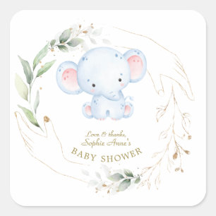 Cute Baby Olifant Jungle Groene Baby Shower Vierkante Sticker