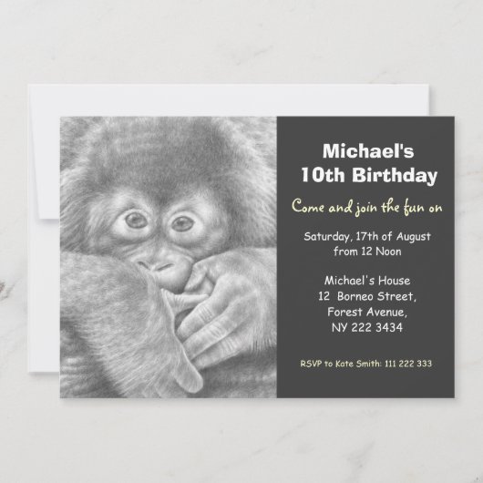 Cute Baby Orangutan Birthday Party Invitation Kaart (Voorkant)