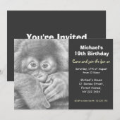 Cute Baby Orangutan Birthday Party Invitation Kaart (Voorkant / Achterkant)