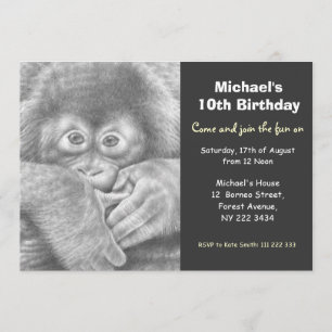 Cute Baby Orangutan Birthday Party Invitation Kaart