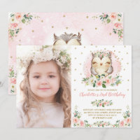 Cute Baby Owl Blush Pink Gold Flowers Birthday