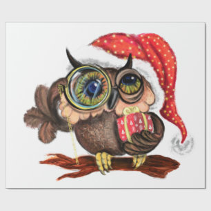 Cute Baby Owl in het Pet met Kerstmis en Gift - Fu Cadeaupapier