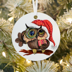Cute Baby Owl in kerstPet en cadeau voor u Metalen Ornament