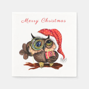 Cute Baby Owl in kerstPet en cadeau voor u Servet