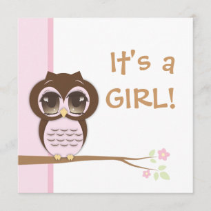 Cute Baby Owl Pink Girl Baby shower Invitation Kaart