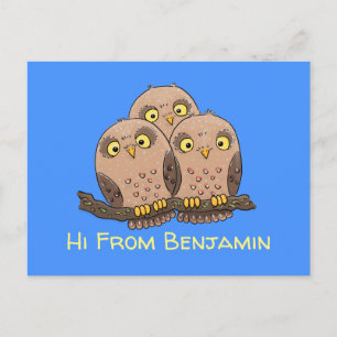 Cute baby owl trio cartoon illustratie briefkaart