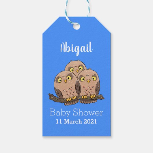 Cute baby owl trio cartoon illustratie cadeaulabel (Voorkant)