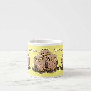 Cute baby owl trio cartoon illustratie espresso kop