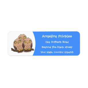 Cute baby owl trio cartoon illustratie etiket