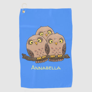 Cute baby owl trio cartoon illustratie golfhanddoek