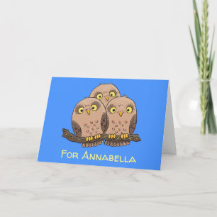 Cute baby owl trio cartoon illustratie kaart