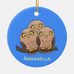 Cute baby owl trio cartoon illustratie keramisch ornament