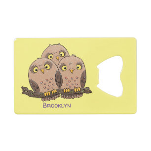 Cute baby owl trio cartoon illustratie kredietkaart flessenopener