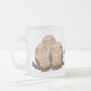 Cute baby owl trio cartoon illustratie matglas koffiemok