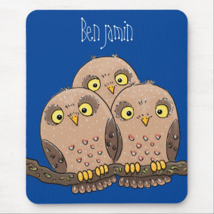 Cute baby owl trio cartoon illustratie muismat