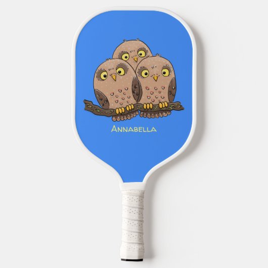 Cute baby owl trio cartoon illustratie pickleball paddle (Achterkant)