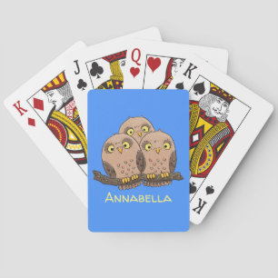 Cute baby owl trio cartoon illustratie pokerkaarten